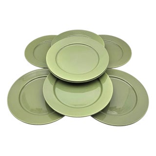 Crate & Barrel Barbara Eigen Portugal Stoneware Chargers Set 8 Green Plates 13" For Sale