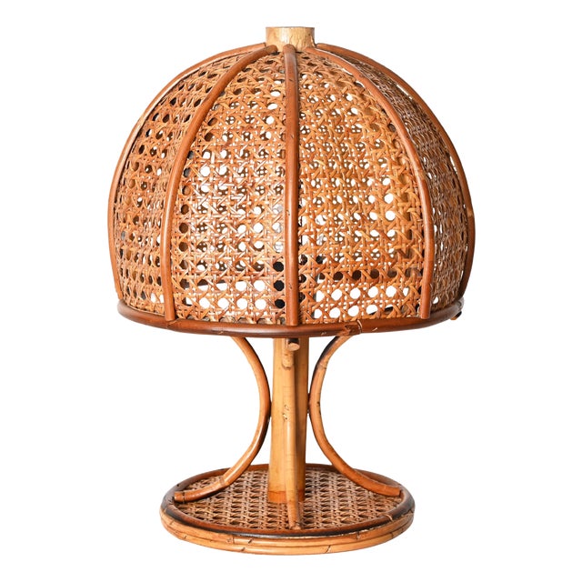 Large Table Lamp in Rattan and Vienna Straw by Louis Sognot, 1960s, Set of 2 For Sale