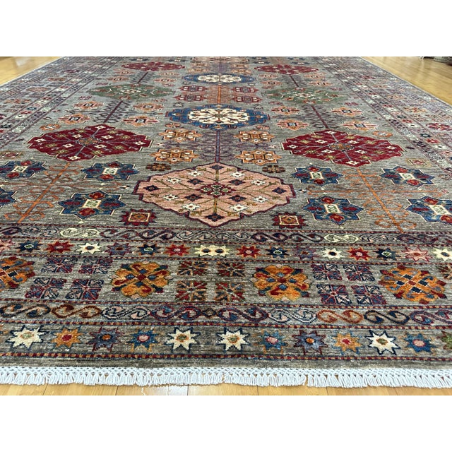 Art Deco 1990s Handmade Caucasian Super Kazak Rug 9x12 – Tribal Medallion Design in Jewel Tones For Sale - Image 3 of 10