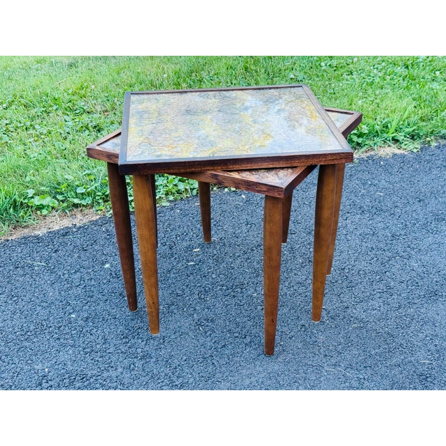 Vintage 1960s Wood Square Stacking Side Tables With Glass Tops, a Pair Add timeless versatility and mid-century charm to...