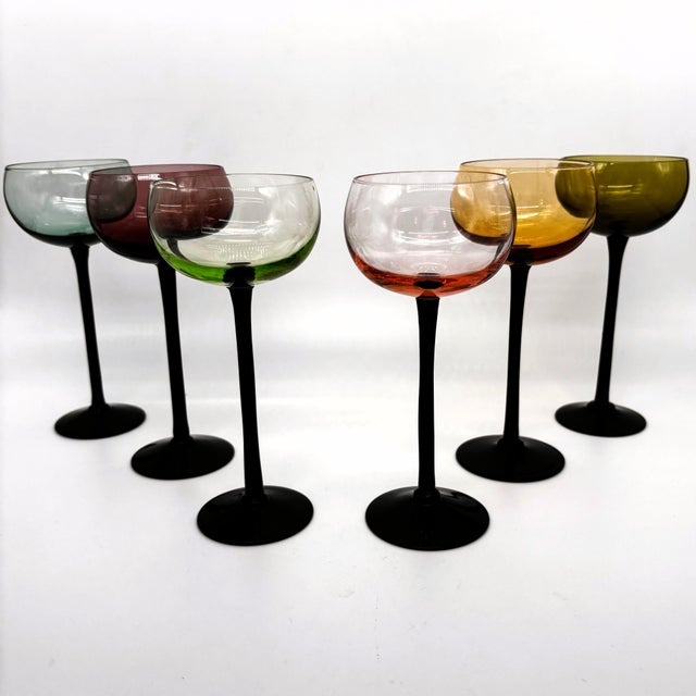 Mid-Century Modern Set of Six Black Stem Colored Cocktail Glasses, Circa 1980s For Sale - Image 3 of 12