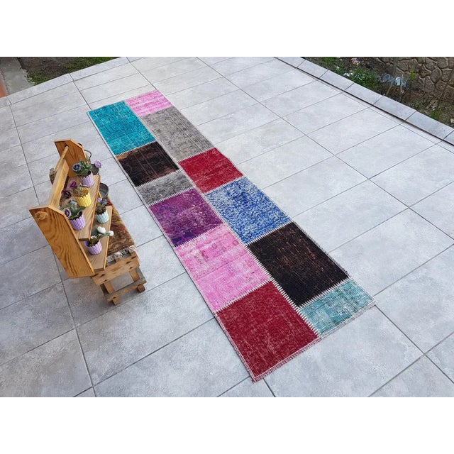 Red Mid 20th Century Bohemian Handknotted Wool RunnerBohemian Handknotted WooL Runner For Sale - Image 8 of 10