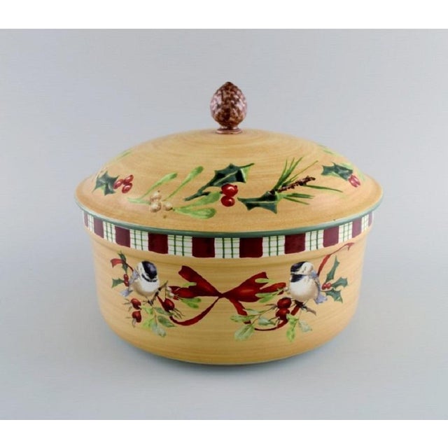 Catherine McClung for Lenox. "Winter greetings everyday". Large lidded tureen in glazed stoneware decorated with...