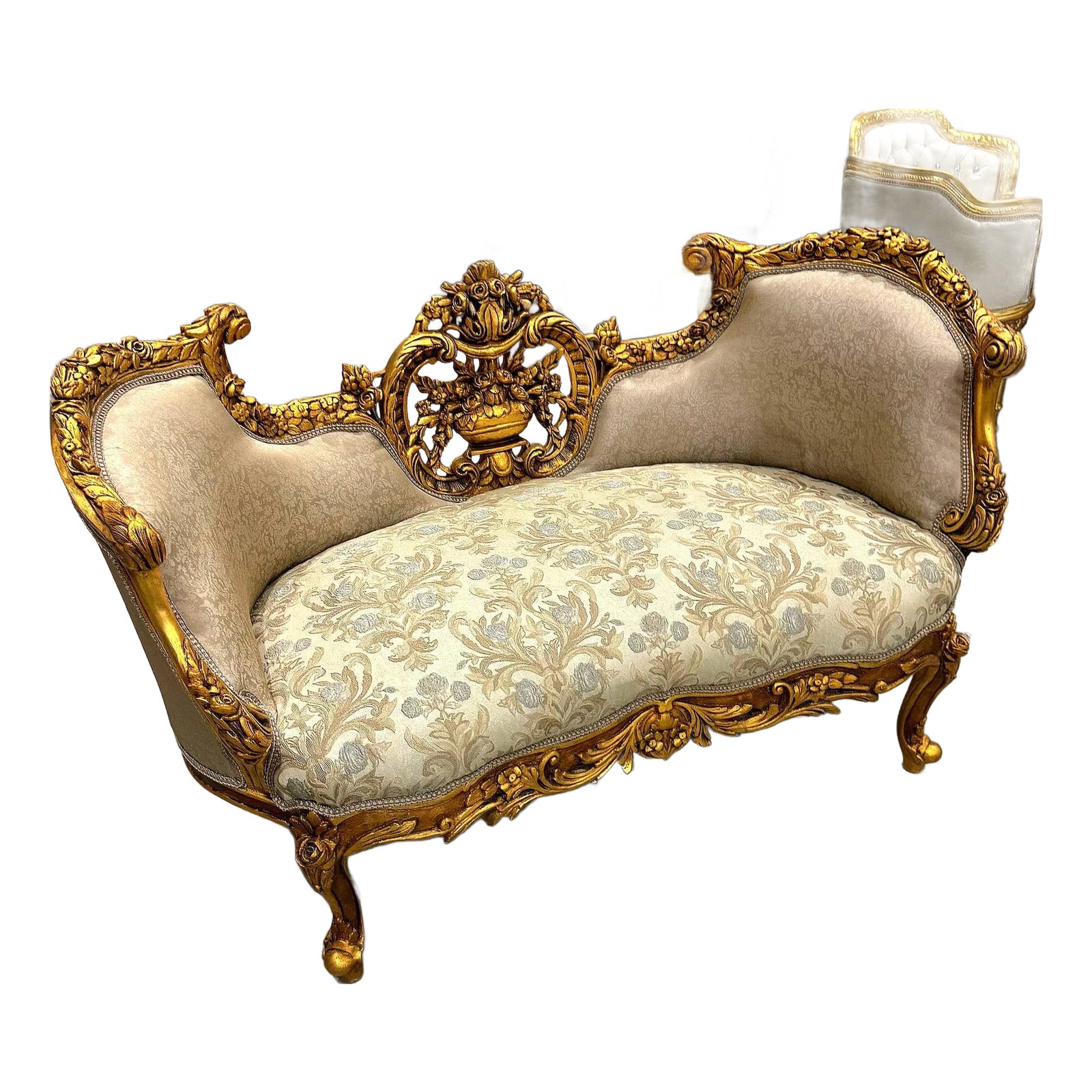 French Style Light Brown Small Settee Tufted | Chairish