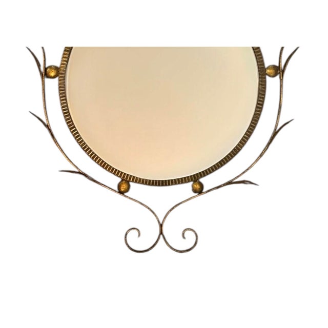 1970s Vintage Italian Gilt Tole Toleware Gold Metal Wall Mirror, Circa 1970 For Sale - Image 5 of 6