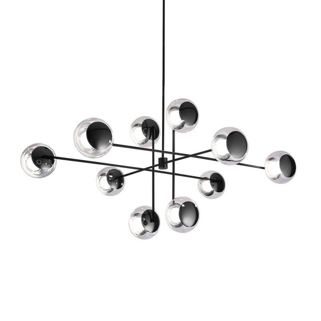 Celine ten light black nickel chandelier by mug dimensions: ø 120 x h 163 cm (customizable height) materials: borosilicate...