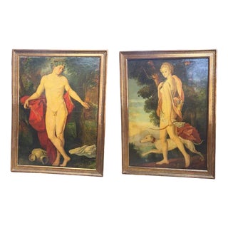 European School Artist, Bacchus and Diana, Oil on Canvases, Set of 2 For Sale
