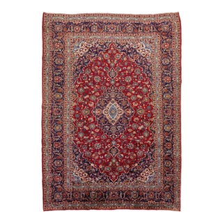 Vintage Wool Rug - Red & Blue Medallion Oriental Area Rug 9x13 For Sale