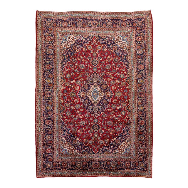 Vintage Wool Rug - Red & Blue Medallion Oriental Area Rug 9x13 For Sale