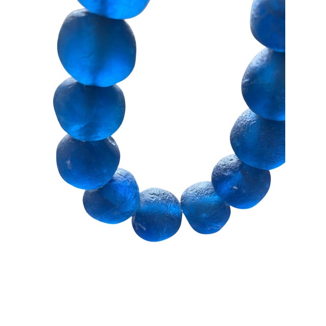 Vintage African Jumbo Glass Dark Blue Trading Beads Necklace One String For Sale - Image 11 of 11