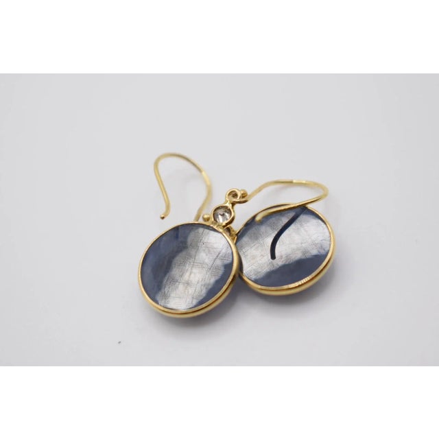Modern Mid 20th Century Diamond and Sapphire Earrings With 18k Yellow Gold, A Pair For Sale - Image 3 of 6