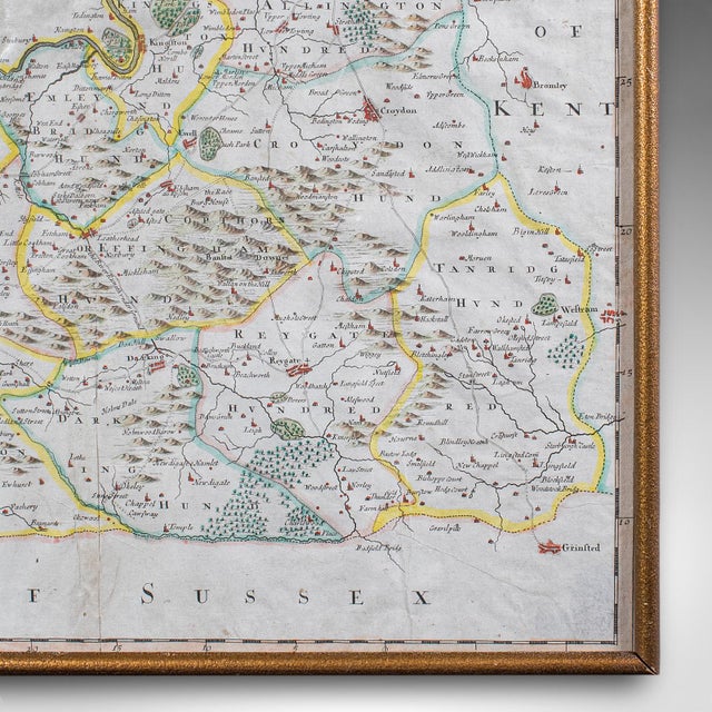 Antique Surrey Map, English, County Cartography, Atlas, Robert Morden, c.1700 For Sale - Image 10 of 12
