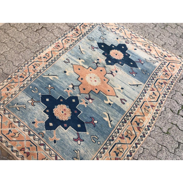 Textile Handmade Colourful Vintage Wool Rug For Sale - Image 7 of 11