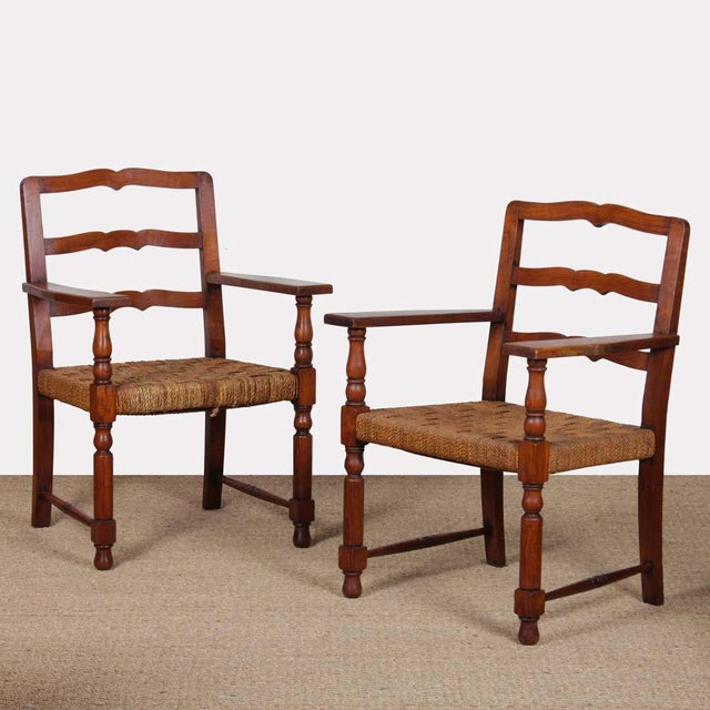 Brown Oak and Rope Armchairs, French Work from the 1940s, Set of 2 For Sale - Image 8 of 8