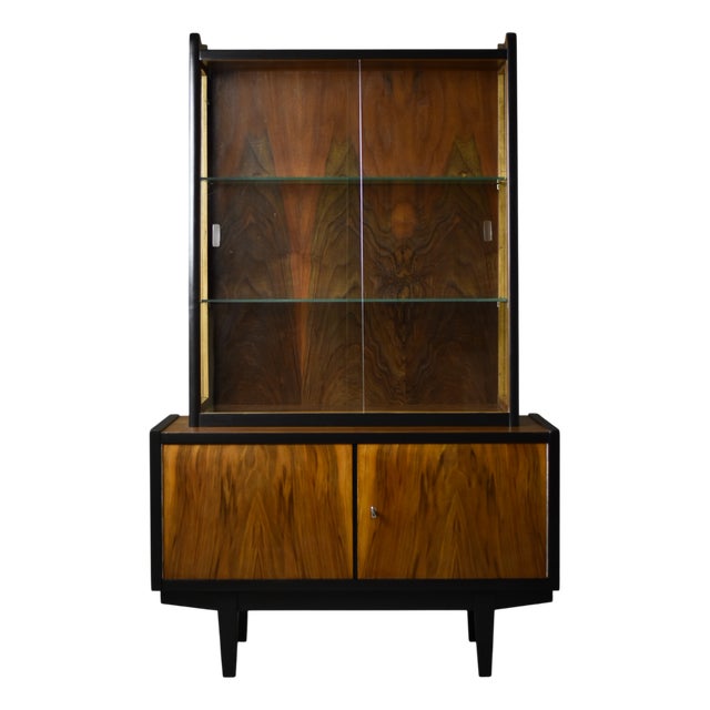 Mid-Century Modern Walnut Showcase Cabinet by R. T. Halas, Poland, 1960s For Sale