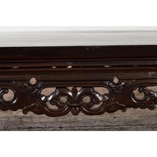 Chinese Qing Dynasty Low Kang Coffee Table with Carved Apron and Dark Lacquer For Sale - Image 9 of 13