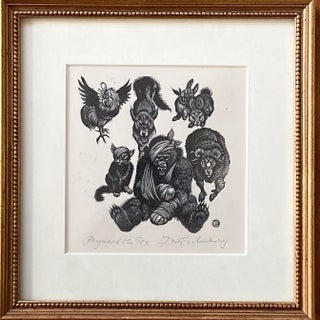 Mid 20th Century "Reynard the Fox" Wood Engraving Edition of 25 by Fritz Eichenberg, Framed For Sale