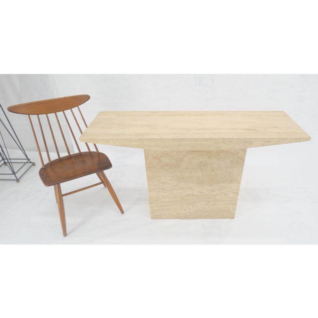 Stone Italian Mid Century Modern Single Pedestal Travertine Console Sofa Table MINT For Sale - Image 7 of 14