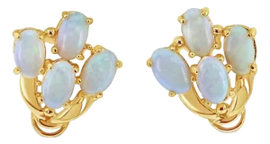 Oval Opal Cluster Studs 14k Yellow Gold, 2 Pieces