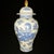 Elegant Chinese blue and white porcelain general jar topped with a polished gilded finial on the domed lid. The creamy...