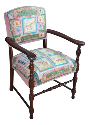 Antique Mahogany Quilted Velvet Butterfly Dragonfly Charm Armchair