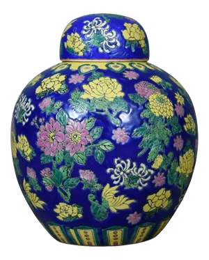 Mid 20th Century Polychrome Ceramic Oriental Ginger Jar