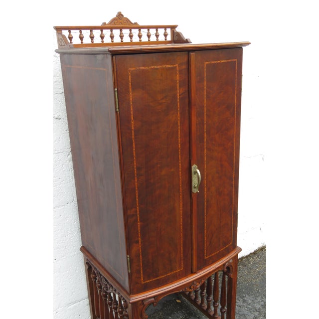 Late 1800s Victorian Inlay Carved Storage Bookcase Music Record Cabinet Bar 5637 For Sale - Image 10 of 12