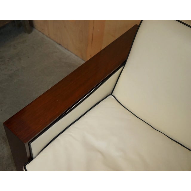 Wood Pair of Ralph Lauren Modern Metropolis Cream Leather Club Armchairs For Sale - Image 7 of 16