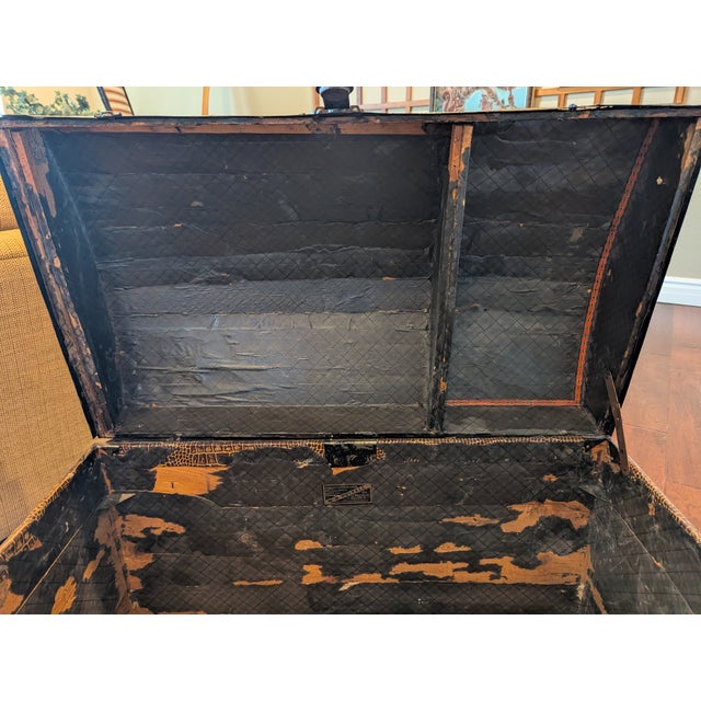 Brown Late 19th Century Leather Victorian Dome Top Steamer Trunk - Check Out Leather Pattern! For Sale - Image 8 of 11