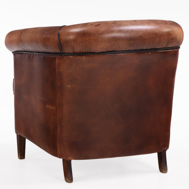 A Dutch Art Deco Style Leather Club Chair, C. 1960. For Sale - Image 4 of 7