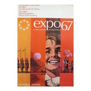 1967 Vintage Montreal Poster, Expo 67 (Orange, Boy) William Wright For Sale