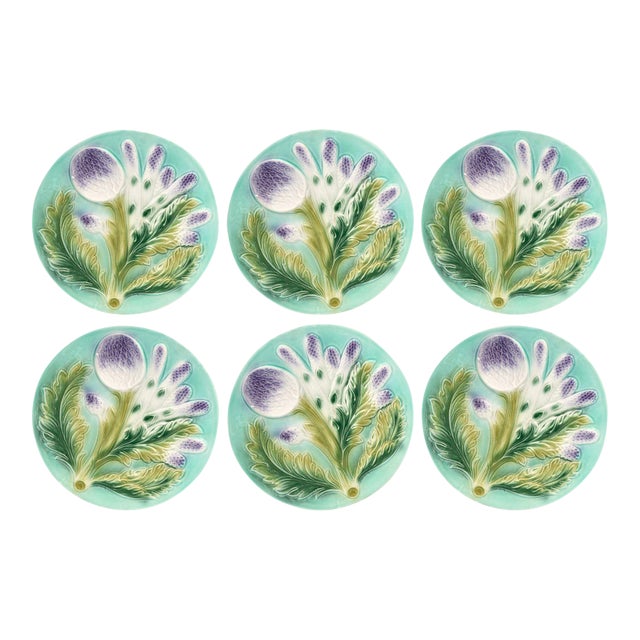 Midcentury Asparagus & Artichoke Plates, Set of Six For Sale