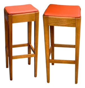 Mid 20th Century Pair of Bentwood Orange Counter/Bar Stools by Thonet