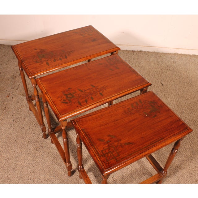 Nesting Tables in Satinwood with Brass Inlays, Set of 3 For Sale - Image 5 of 16