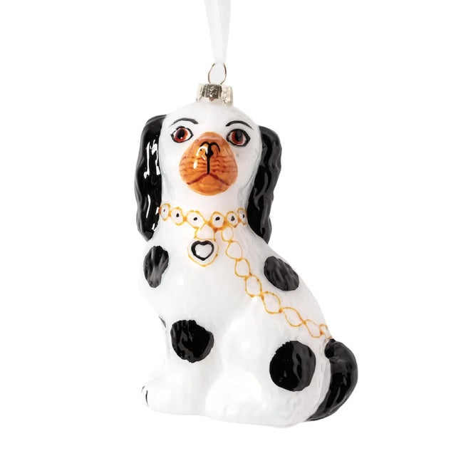 Victorian Black and White Staffordshire-Style Dog Ornament For Sale - Image 3 of 3