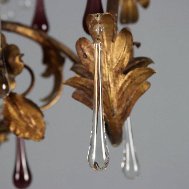 Brown 19th Century Antique Floor Lamp in Gilded Metal and Glass, Italy For Sale - Image 8 of 11