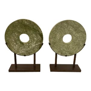 1970s Chinese Hardstone Archaistic Round Sculptures - A Pair