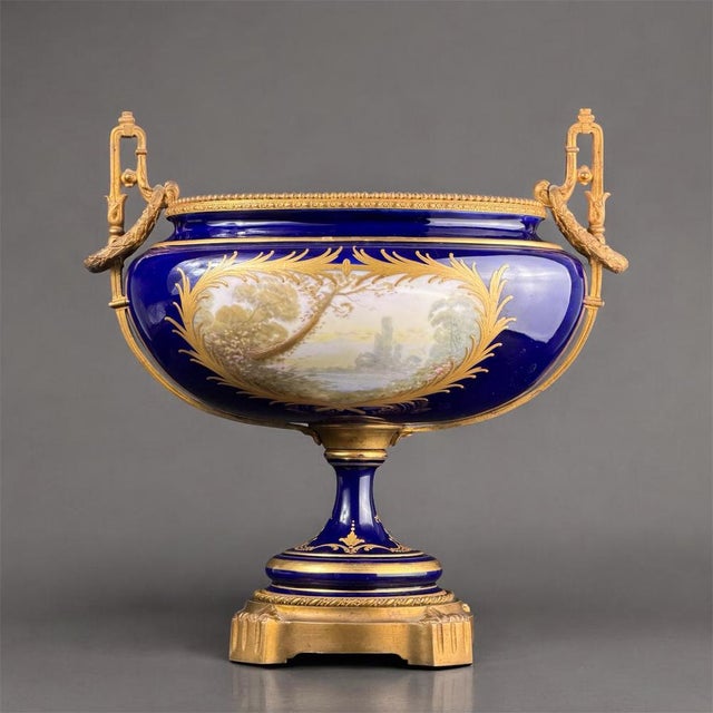 French Cobalt Blue Porcelain Urn Vase by Delinière, 1880-1900 For Sale - Image 3 of 13