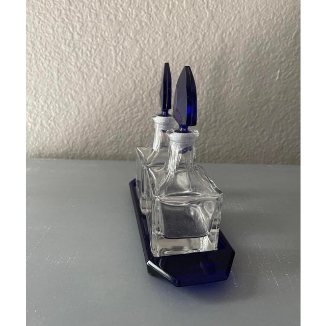Nachtmann Crystal Sapphire Blue Perfume Decanter Set With Tray & Box MCM Vintage For Sale - Image 10 of 10