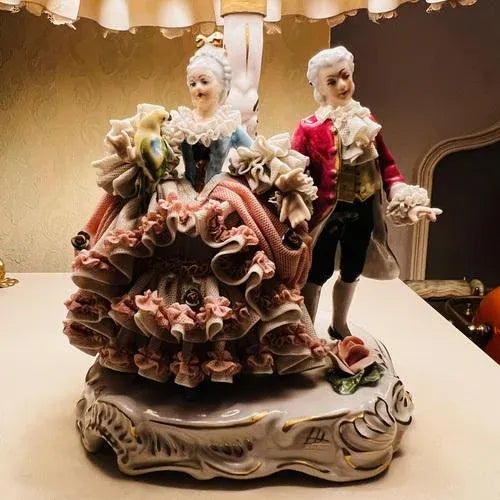 Vintage Victorian Dresden Porcelain Lamp, Germany For Sale - Image 4 of 11