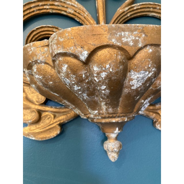 Vintage Cast Iron Fleur-De-Lis Wall Planter With Scrollwork For Sale - Image 4 of 12