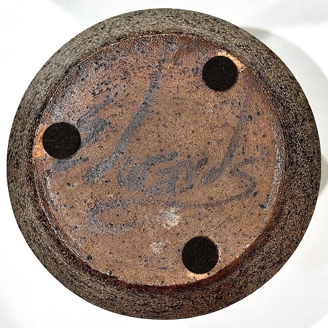 1970's Salt Glaze Stoneware Ridged Studio Pottery Jar With Lid - Ken Edwards Montana Potter For Sale - Image 9 of 9