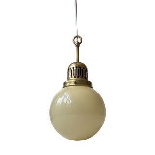 Bauhaus Yellow Opaline Glass and Brass Pendant Lamp, 1930s For Sale