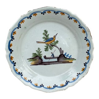 Early 19th Century French Faience Bird Plate Nevers For Sale
