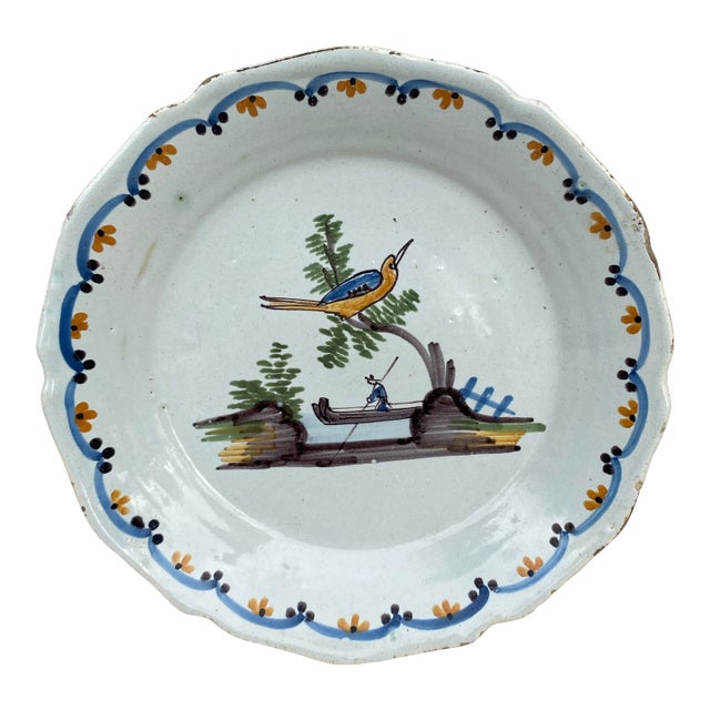 Early 19th Century French Faience Bird Plate Nevers For Sale
