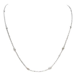 Diamond Station Necklace in 14kt White Gold – 0.32ctw, 17.5in, New For Sale