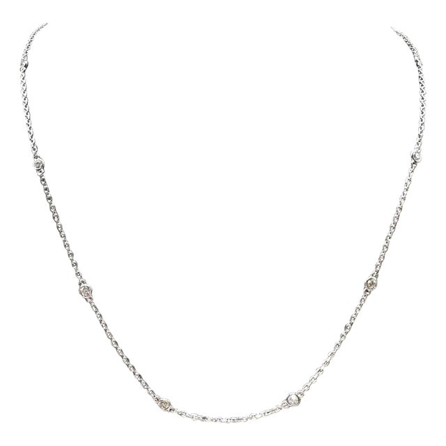 Diamond Station Necklace in 14kt White Gold – 0.32ctw, 17.5in, New For Sale