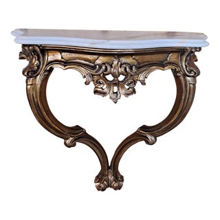 Early 20th Century Giltwood and Marble Top Wall Mounted Console Table/ Shelf With Drawer For Sale
