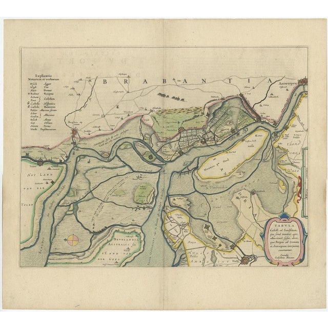 Antique map titled 'Tabula Castelli ad Sandflitam (\.)'. This map depicts the complex military situation that had...