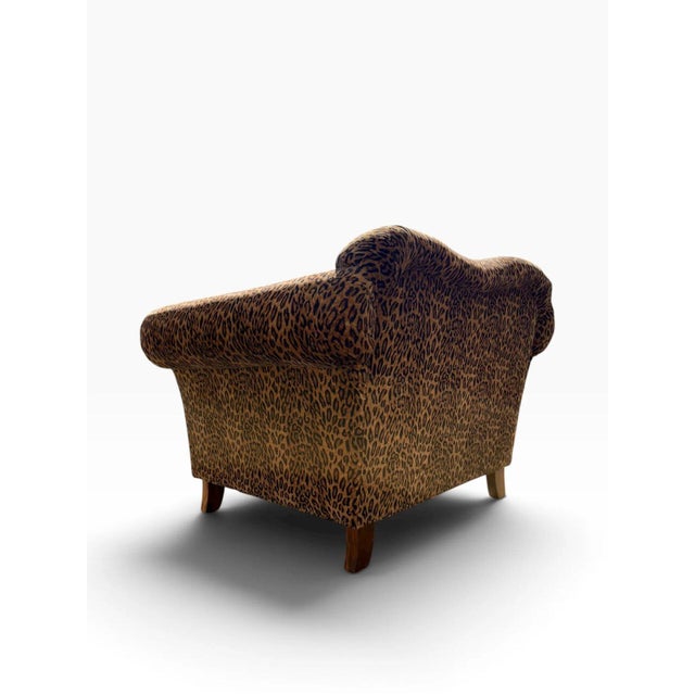 Oversized Leopard Print Club Lounge Chair | Rolled Arms & Camelback Crest | Includes Bolster Pillow For Sale - Image 14 of 16